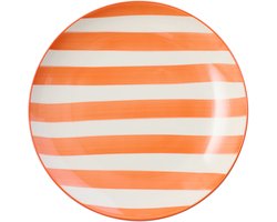 J-Line bord Gestreept - keramiek - oranje/wit - 6 stuks