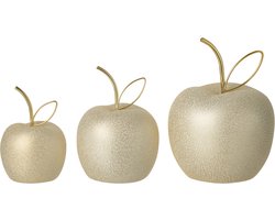 J-Line decoratie Appel - porselein - goud - set van 3