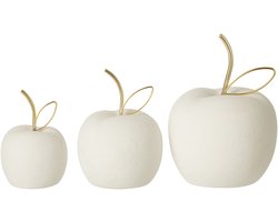 J-Line decoratie Appel - porselein - wit/goud - set van 3
