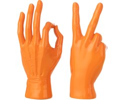 J-Line decoratie Beeldje Gebarentaal - polyresin - donkeroranje - set van 2