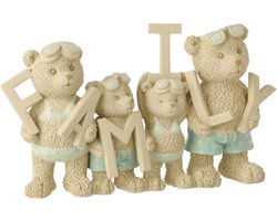 J-Line decoratie Beer Strandfamilie - polyresin - beige/lichtblauw