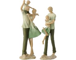 J-Line decoratie Familie 1 Kind - polyresin - groen/ecru