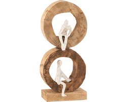 J-Line decoratie Figuur 2 Denkers Ringen - hout/aluminium - naturel/wit - moederdag cadeautje