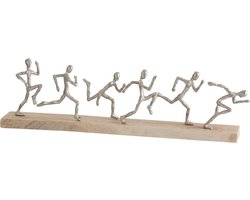 J-Line decoratie Figuur 6 Lopers - aluminium/hout - zilver/naturel