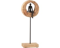 J-Line decoratie Figuur Denk Ring Hoog - hout/aluminium - zwart/naturel