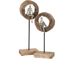 J-Line decoratie figuur Hoog Denker Ring - hout/aluminium - naturel/zilver