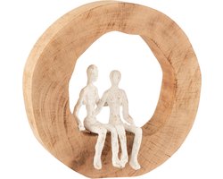 J-Line decoratie Figuur Koppel Zit - hout/aluminium - naturel/wit