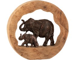 J-Line decoratie Figuur Olifant + Kind - hout/aluminium - brons - large