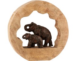 J-Line decoratie Figuur Olifant + Kind Mango - hout/aluminium - brons - small