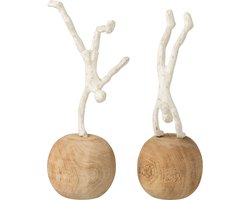 J-Line decoratie Figuur Op Handen - polyresin/hout - naturel/wit - 2 stuks
