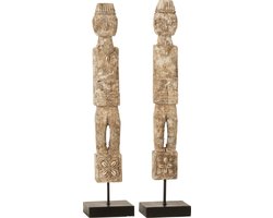 J-Line decoratie Figuur Op Voet Naya Albasia - hout - grijs - small - 2 stuks