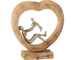 J-Line decoratie Figuur Ouder Met Kind Hart - hout/aluminium - naturel/zilver