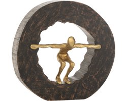 J-Line decoratie Figuur Vallend - hout/metaal - zwart/goud