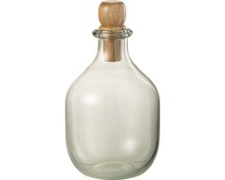 J-Line decoratie fles Ovaal Kurk - glas/hout - transparant