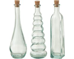 J-Line decoratie fles Werveling Rond Vierkant - glas - small - 3 stuks