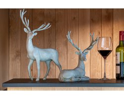 J-Line decoratie Hert Liggend - polyresin - grijsblauw
