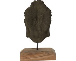 J-Line decoratie Hoofd - teakhout/cement - zwart/naturel