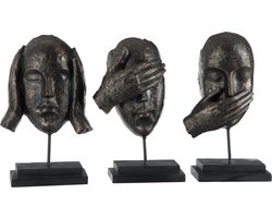 J-Line decoratie Horen/Zien/Zwijgen Op Voet - polyresin - donkerbruin - 3 stuks