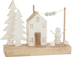 J-line - Decoratie Huis Boom Parels Hout Naturel/wit - 43x12x30cm