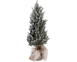 J-Line decoratie kerstboom Besneeuwd + pot - jute/kunststof - groen - medium - LED lichtjes