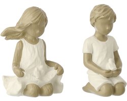 J-Line decoratie Kinderen Jongen/Meisje - polyresin - wit/grijs - 2 stuks