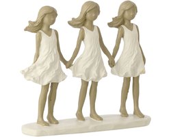 J-Line decoratie Kinderen Zussen - polyresin - wit/grijs