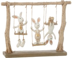 J-Line decoratie Konijn Op Schommel - polyresin - mix - paasdecoratie