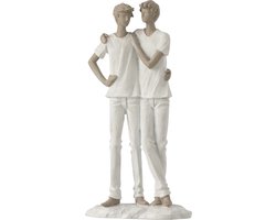 J-Line decoratie Koppel Jongens - polyresin - wit/taupe