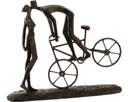J-Line decoratie Koppel Kus Op Fiets - polyresin - donkerbruin - H 30.5 cm