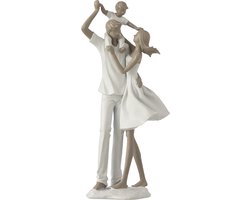 J-Line decoratie Koppel Met Kind Op Schouders - polyresin - wit/taupe