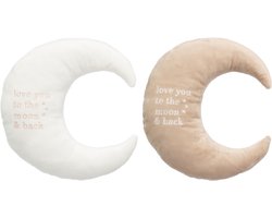 J-Line decoratie Maan - polyester - wit/beige - set van 2