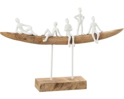 J-Line decoratie Mensen Op Bank - hout/metaal - wit/naturel - small