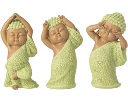 J-Line decoratie Monnik Leuk - polyresin - muntgroen - set van 3