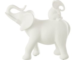 J-Line decoratie Olifant Draagt Baby - polyresin - wit