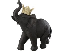 J-Line decoratie Olifant kroon staand - polyresin - zwart/goud
