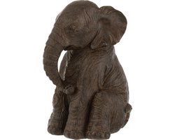 J-Line decoratie Olifant Zittend - polyresin - donkerbruin
