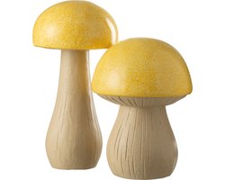 J-Line decoratie Paddenstoel Buiten - kunststof - geel - 2 stuks