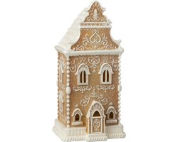 J-Line decoratie Peperkoek Huis - polyresin - beige/wit - LED lichtjes