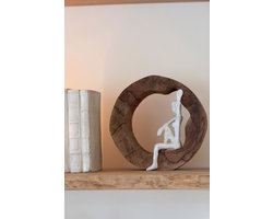 J-Line decoratie Rustend - hout/metaal - naturel/wit - 2 stuks - moederdag cadeautje
