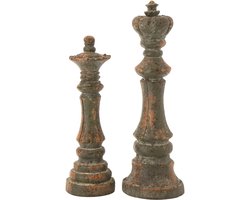 J-Line decoratie Schaakstuk Antiek - polyresin - donkergroen - set van 2