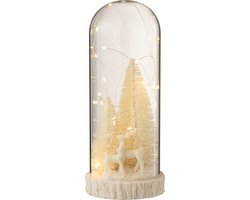 J-Line decoratie Stolp Hoog Herten - glas/polyresin - wit - LED lichtjes - large