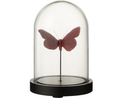 J-Line decoratie Stolp Vlinders - glas - rood/bordeaux - small