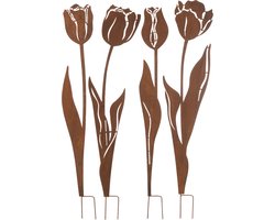 J-Line decoratie Tuin Bloemen - ijzer - roest - large - 4 stuks