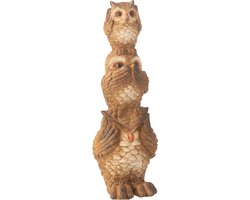 J-Line decoratie Uil op schouder - magnesium - bruin - small