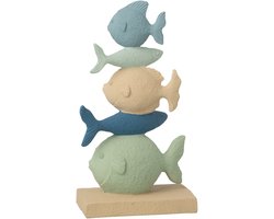 J-Line decoratie Vis Op Voet - polyresin - blauw/beige
