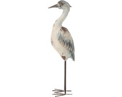 J-Line decoratie Vogel Antiek - polyresin - blauw/wit - large