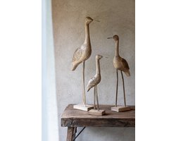 J-Line decoratie Vogel - hout/metaal - beige - small