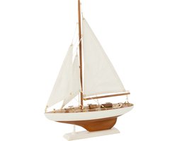 J-Line decoratie Zeilboot - hout - naturel/wit - small
