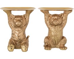 J-Line Decoratief dienblad tijger en luipaard - polyresin - goud - assortiment van 2
