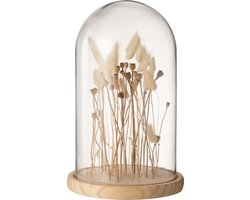 J-Line Decoratieve stolp Droogbloemen - glas/hout - ecru/bruin - large